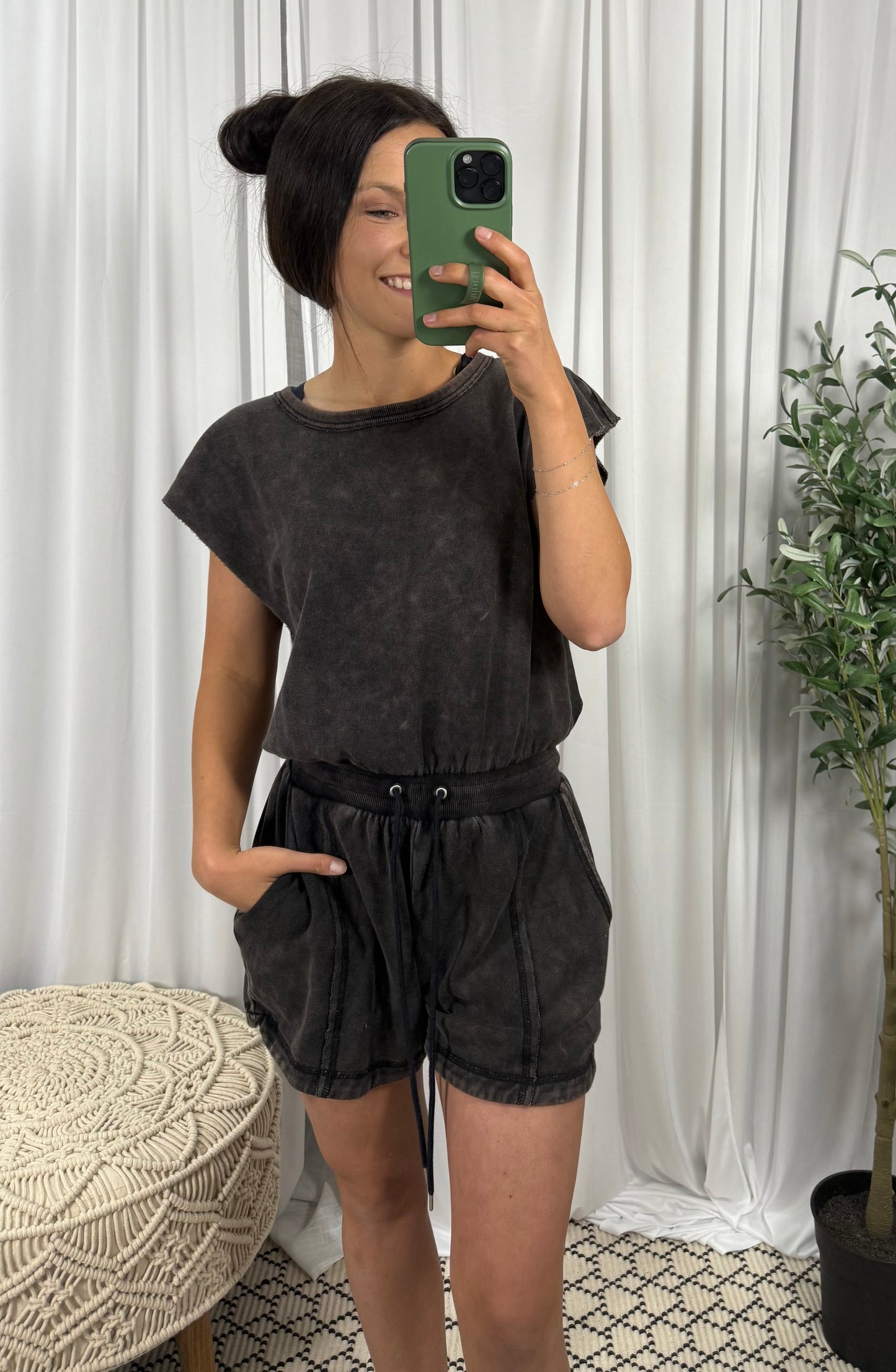 Black Drawstring Romper
