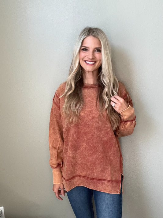 Acid Wash Raw Hem Sweatshirt