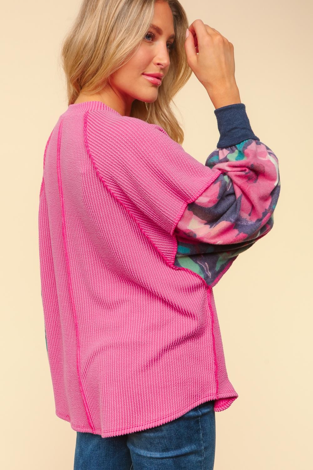Magenta Floral Balloon Sleeve Top