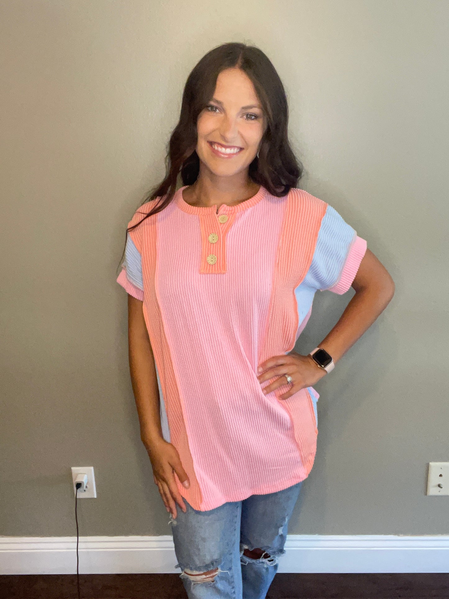 Bright Pink Color Block Top