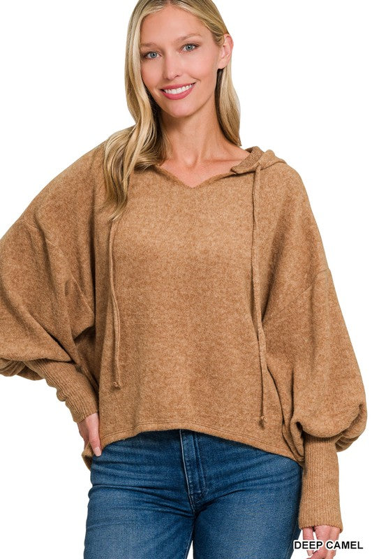 Cropped Balloon Sleeve Hoodie Top