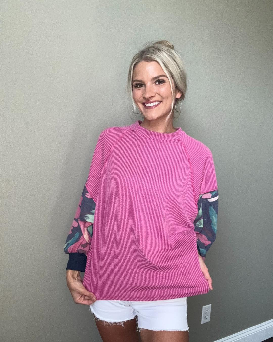Magenta Floral Balloon Sleeve Top