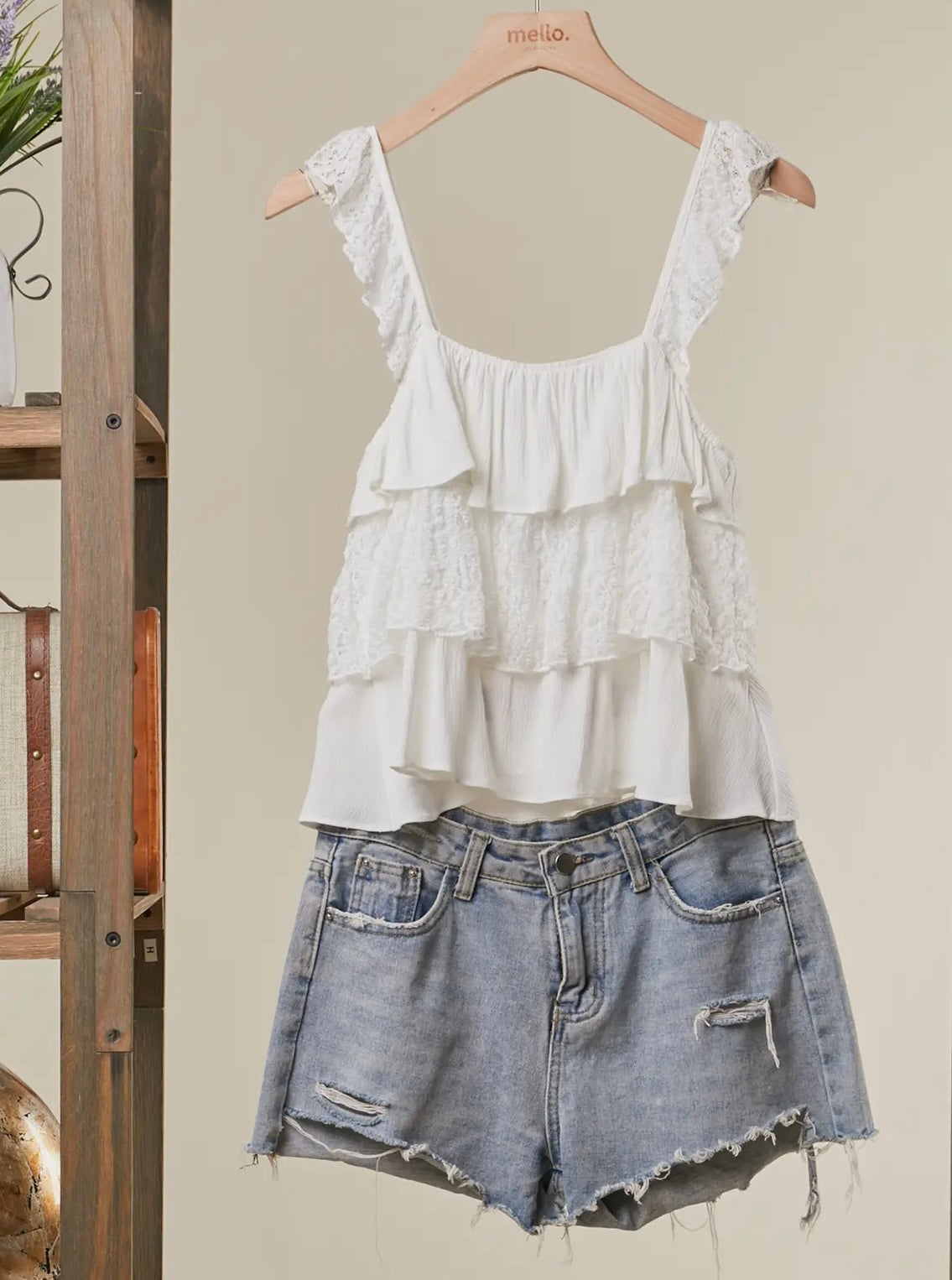 Lace Tiered Crop Top With Lace Straps