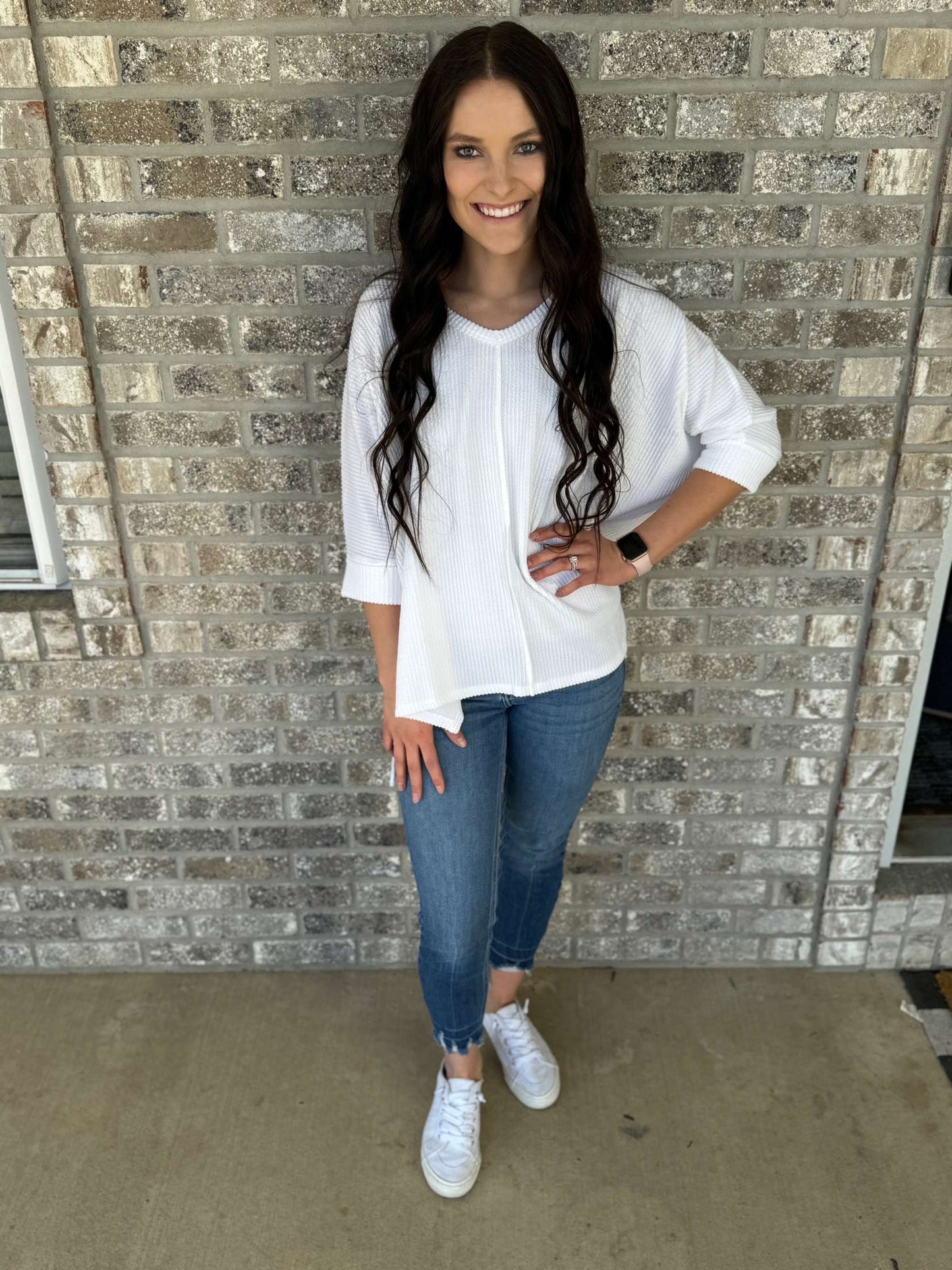 3/4 Sleeve Ribbed Top