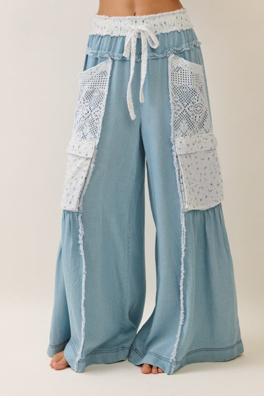 Washed denim pants