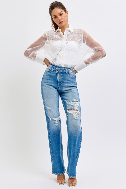 Cello high rise jeans with fun button