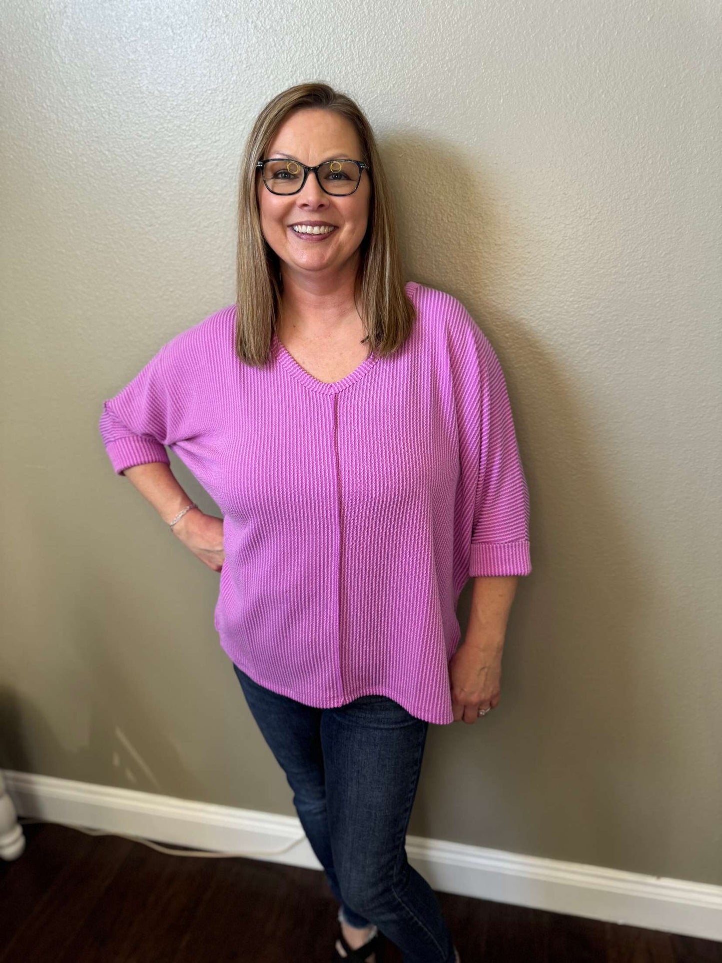 3/4 Sleeve Ribbed Top