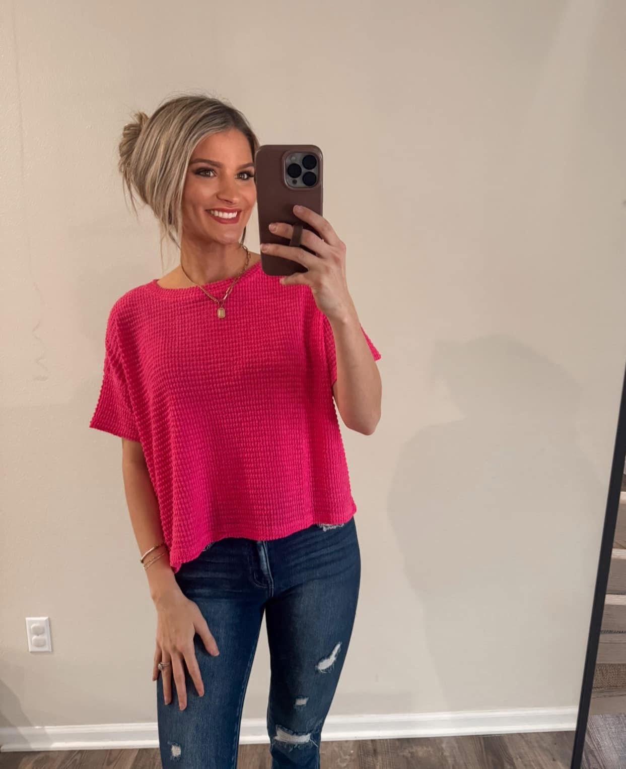 Short Sleeve Waffle Knit Top