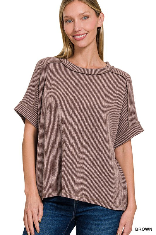 Ribbed Cuff Sleeve Top