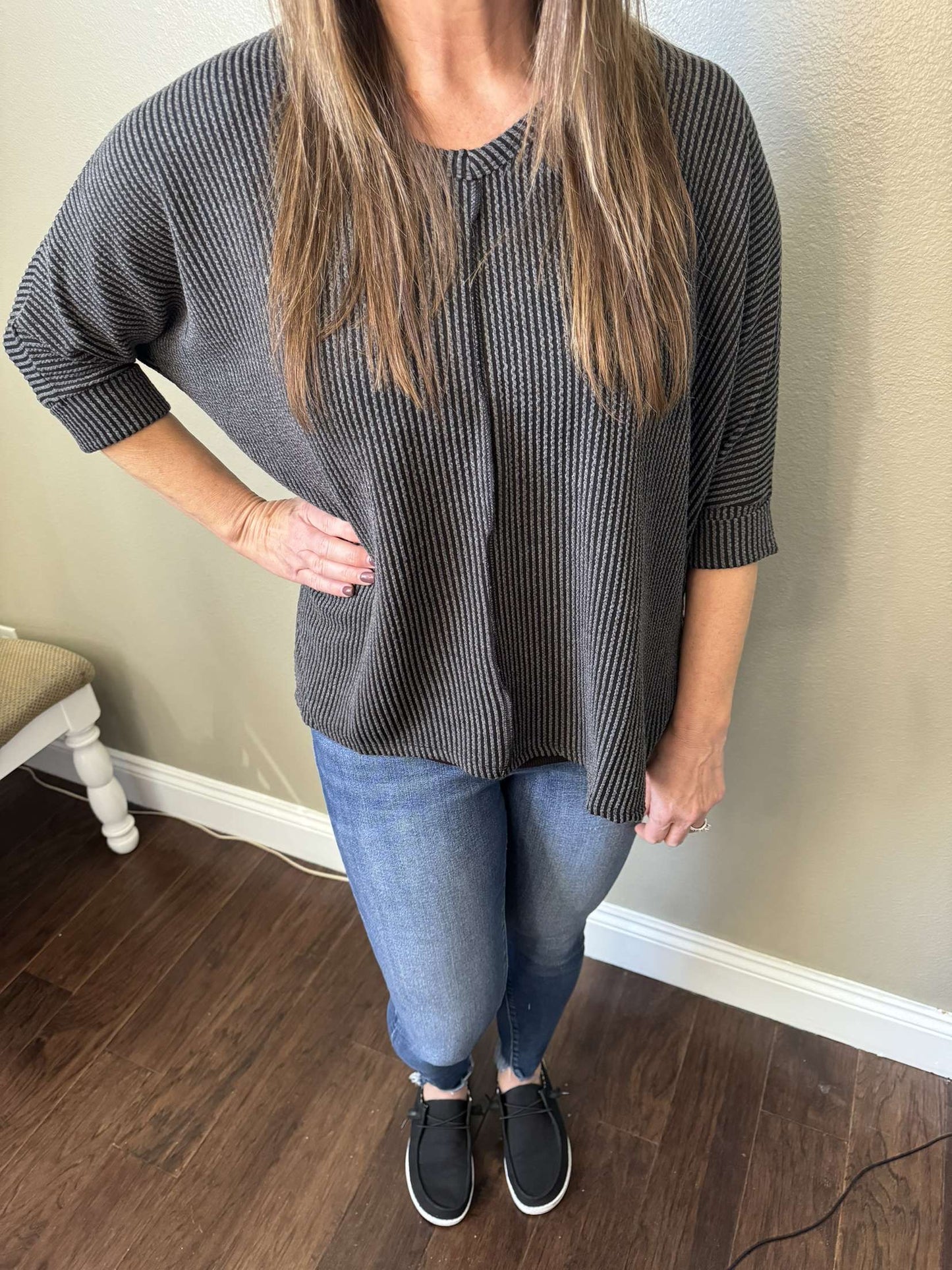 3/4 Sleeve Ribbed Top