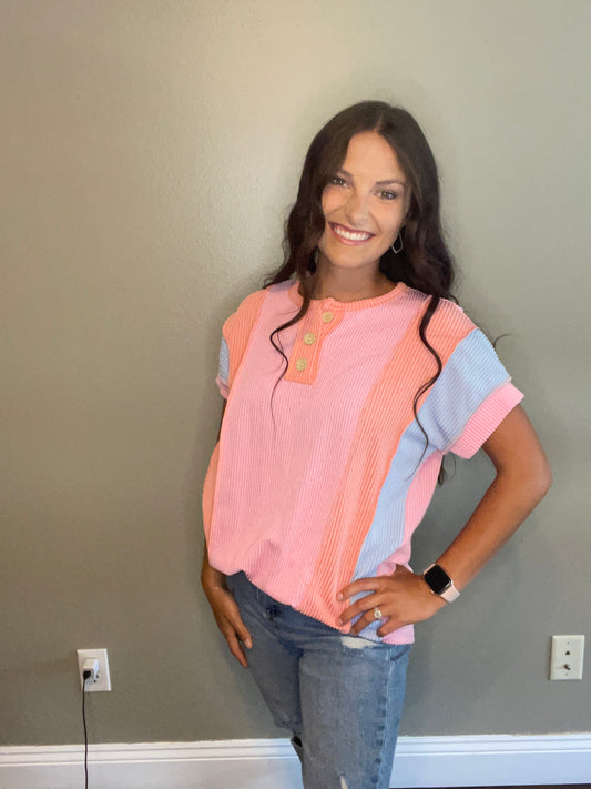 Bright Pink Color Block Top
