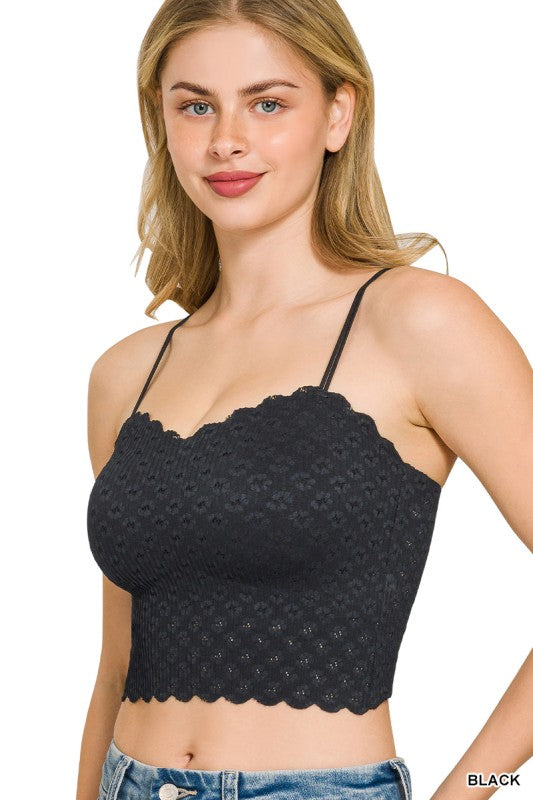 Seamless lace bralette top with bra pads