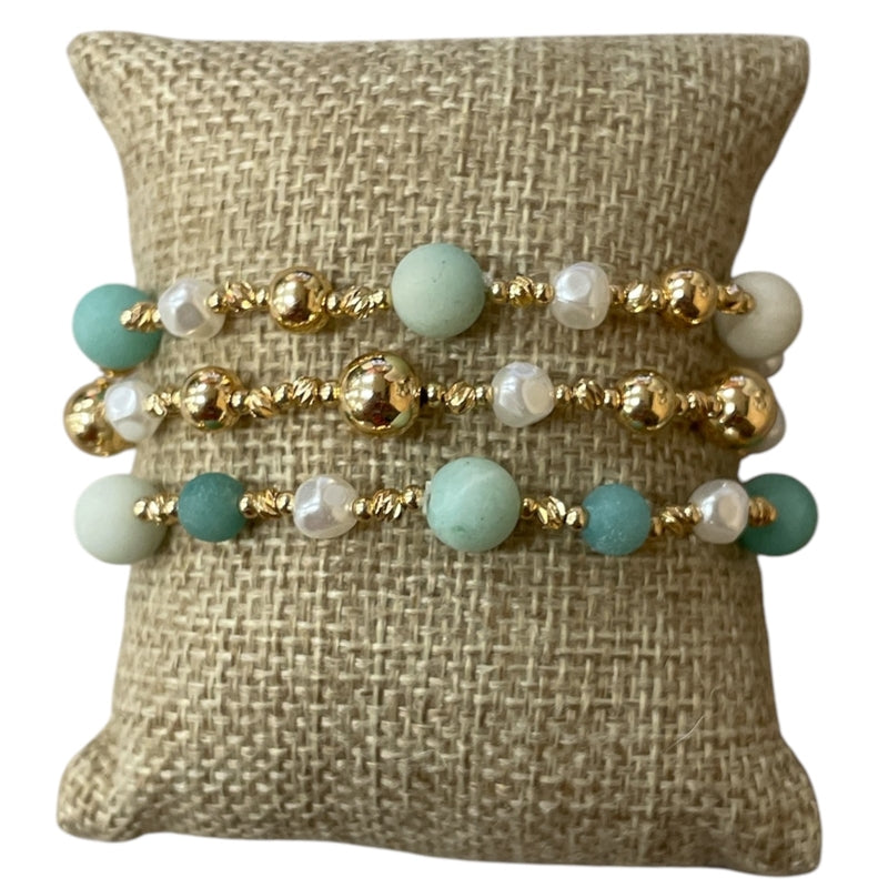 Natural Stone & Pearl 3 Piece Bracelet Set