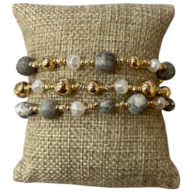 Natural Stone & Pearl 3 Piece Bracelet Set
