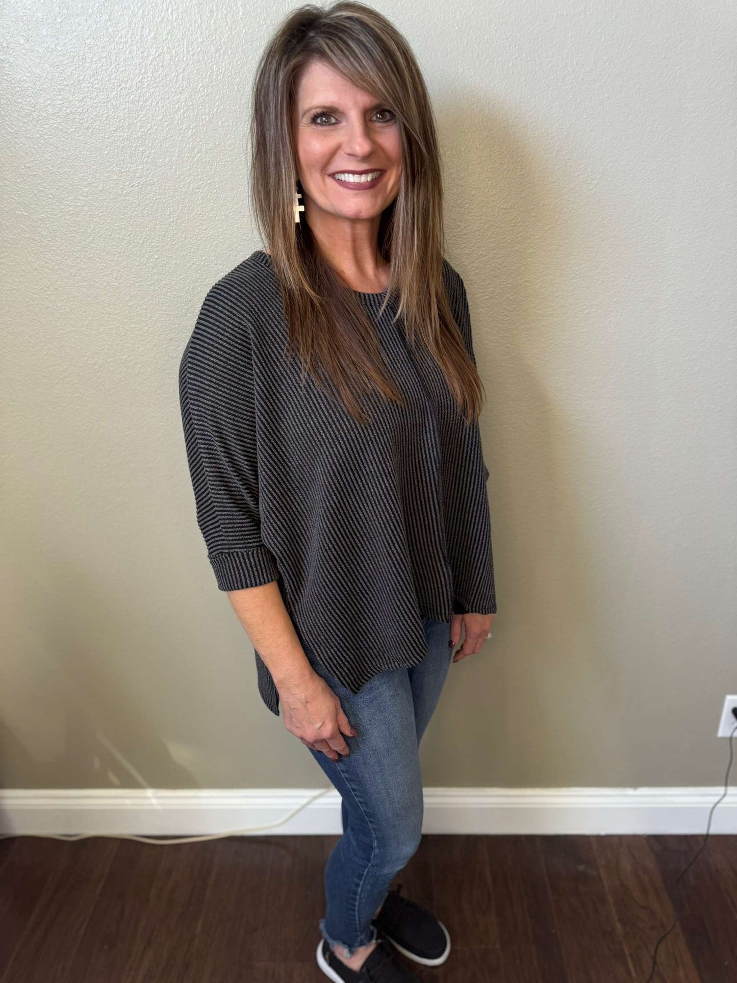 3/4 Sleeve Ribbed Top