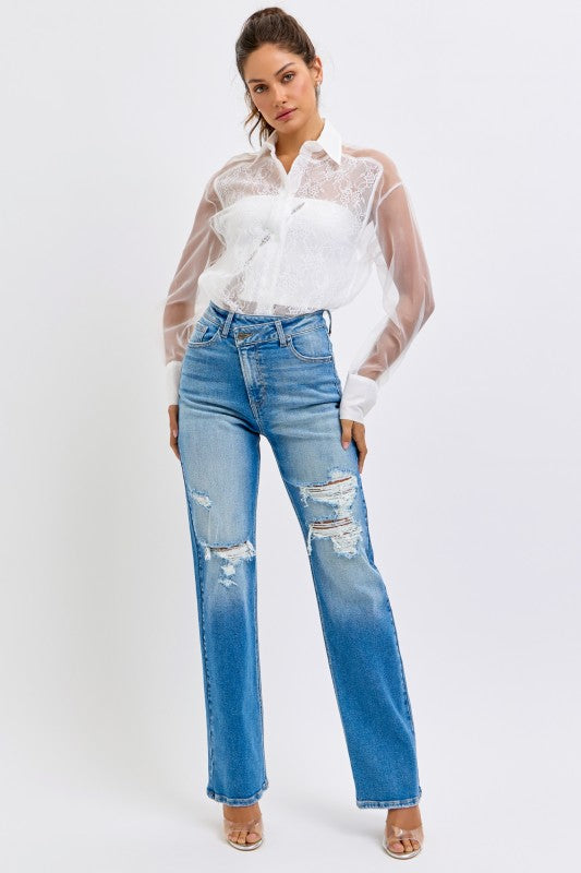 Cello high rise jeans with fun button