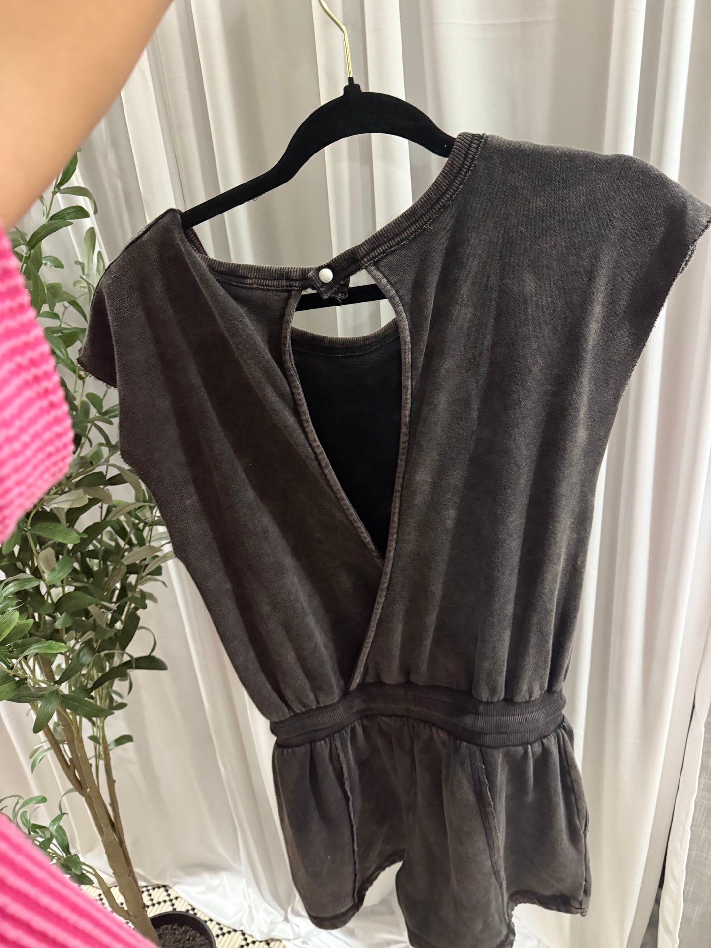 Black Drawstring Romper