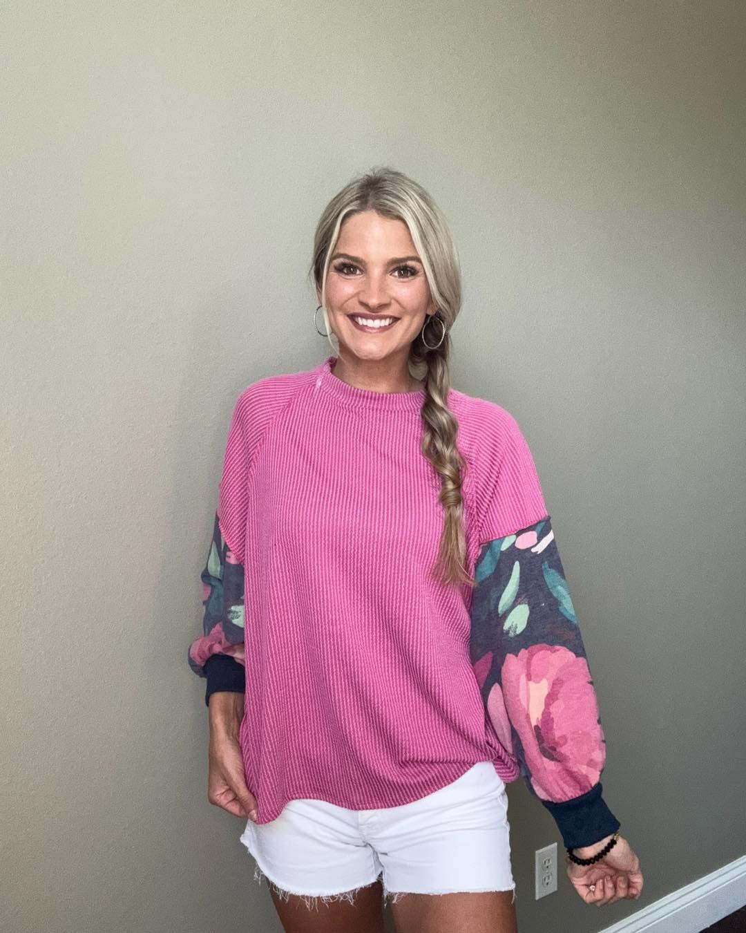 Magenta Floral Balloon Sleeve Top