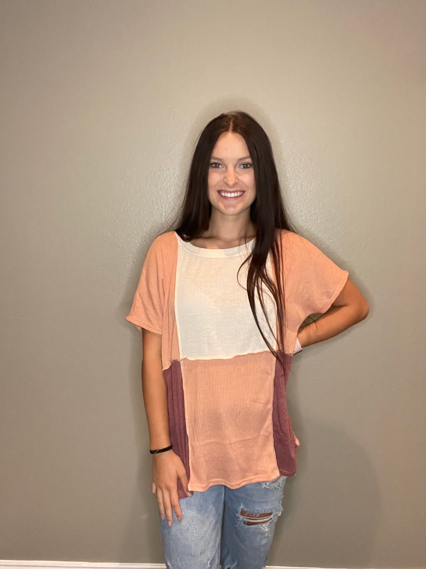 Beige, Peach, and Berry Color Block Top