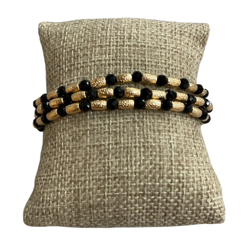 Black Crystal Beaded 3 Piece Bracelet Set