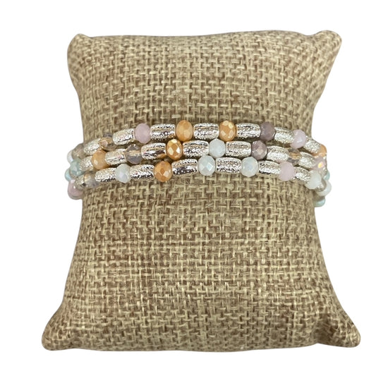 Silver Multi Beaded 3 Piece Bracelet Set