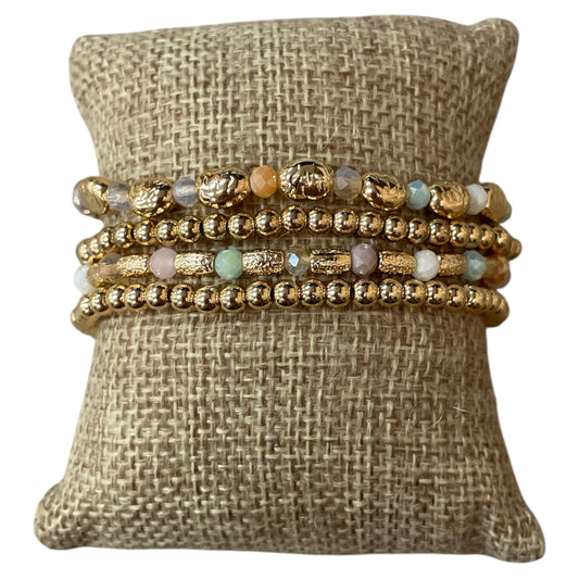 Gold Crystal Beaded 4 Piece Bracelet Set