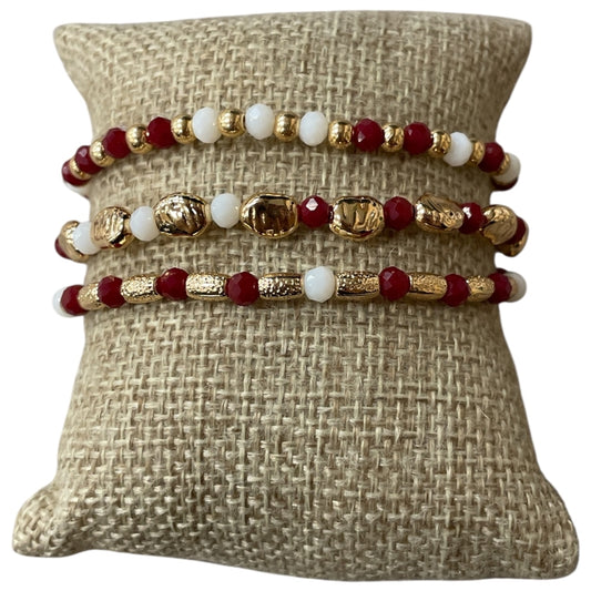 Burgundy & White 3 Piece Bracelet Set
