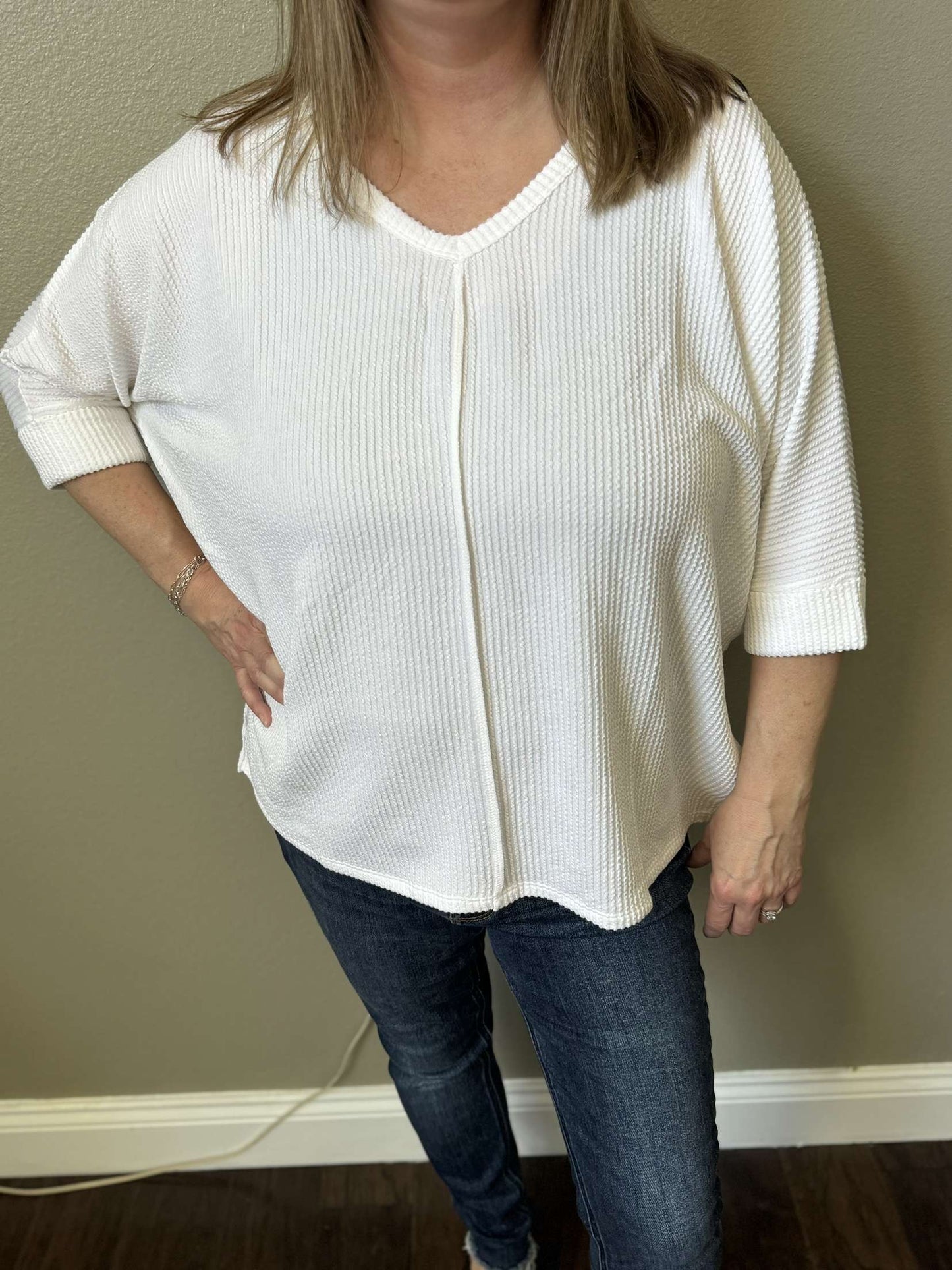 3/4 Sleeve Ribbed Top