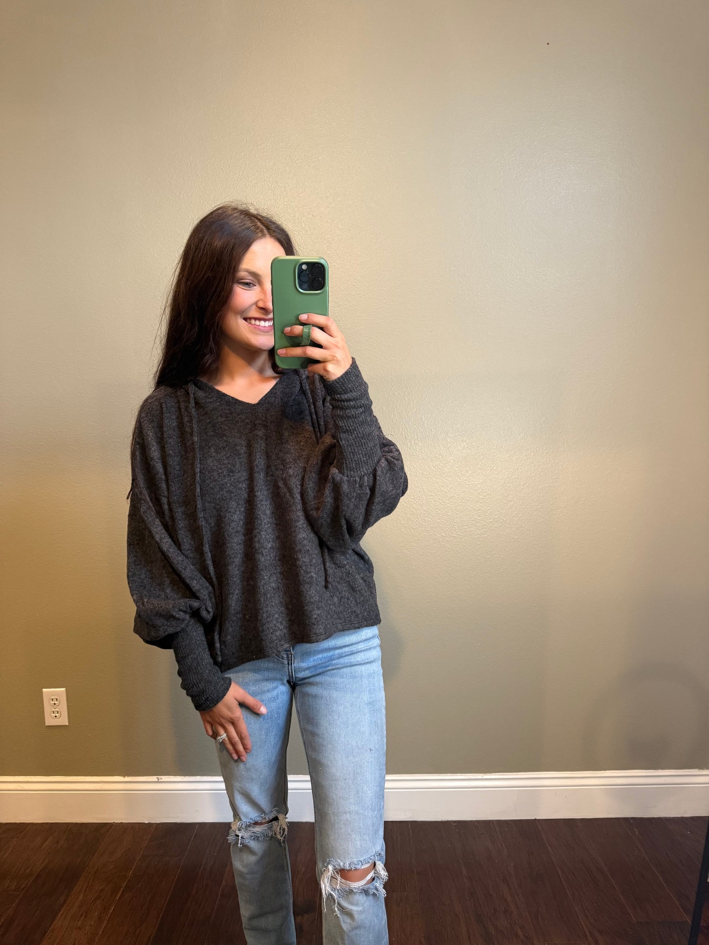 Cropped Balloon Sleeve Hoodie Top