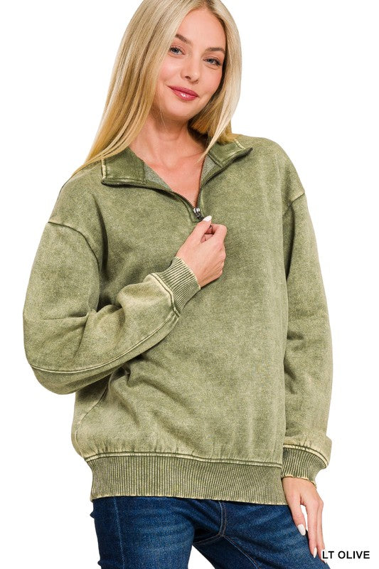 Acid Wash Fleece Half Zip Top