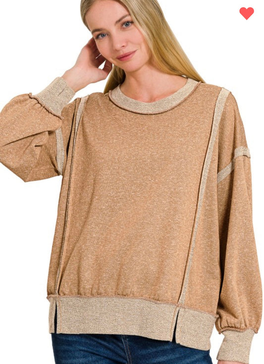 Washed Bottom Band Exposed-Seam Sweatshirt
