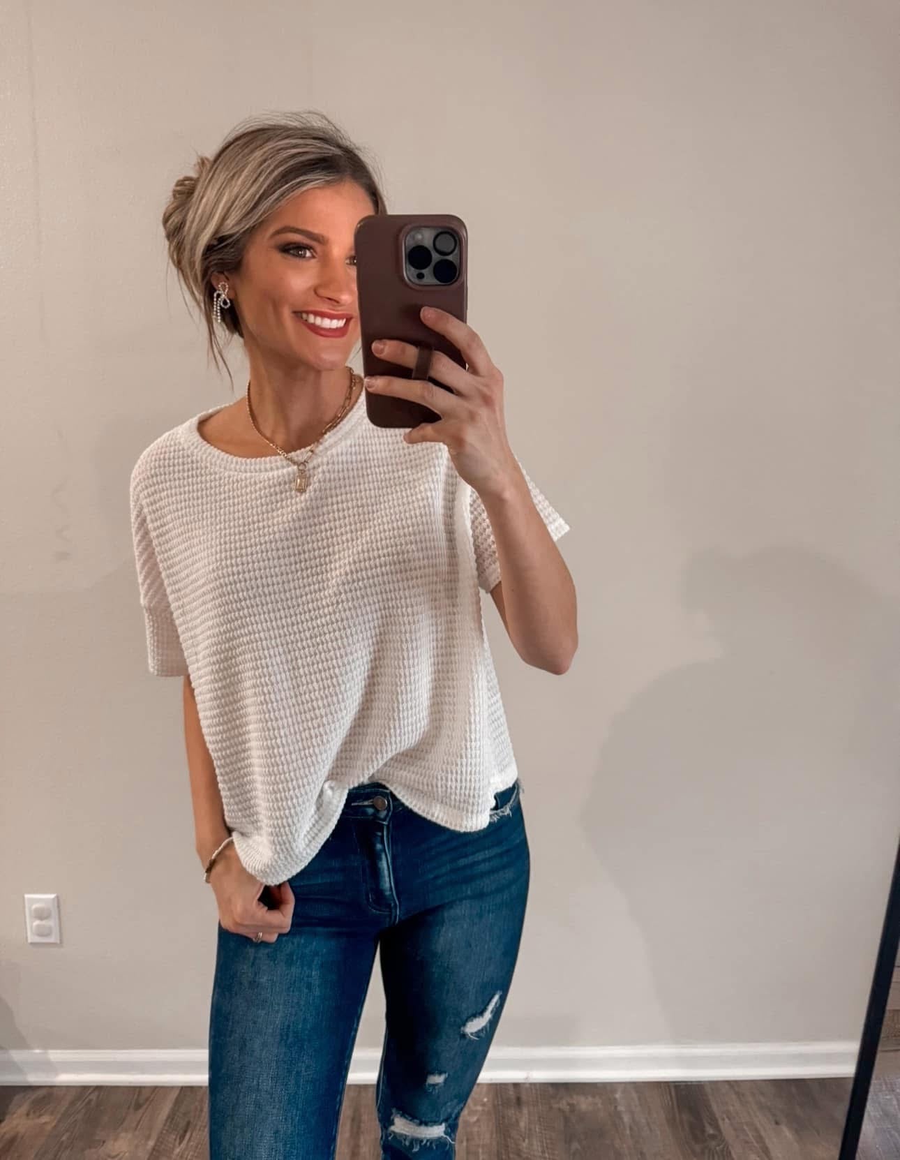 Short Sleeve Waffle Knit Top
