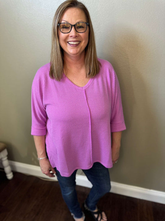 3/4 Sleeve Ribbed Top