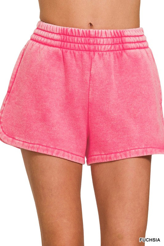 Hot Pink Acid Wash Shorts