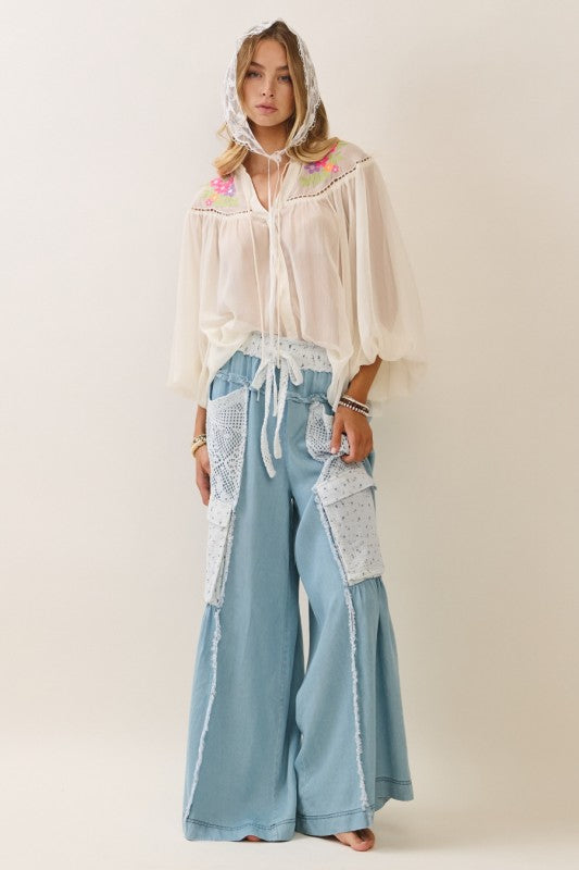Washed denim pants