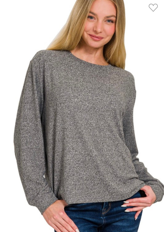 Charcoal Heathered Long Sleeve Top