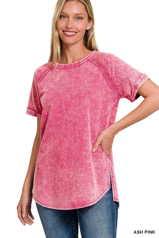 Hot Pink Acid Wash Top