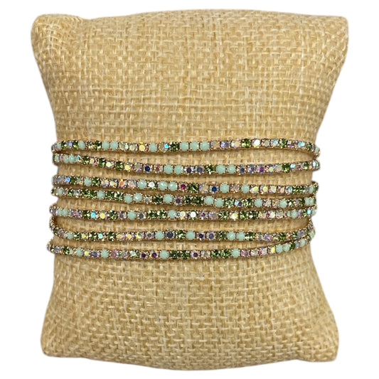 Green Multi Rhinestone Stretch 7 Piece Bracelet set