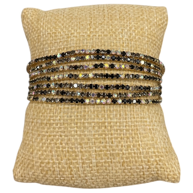 Black Multi Rhinestone Stretch 7 Piece Bracelet set