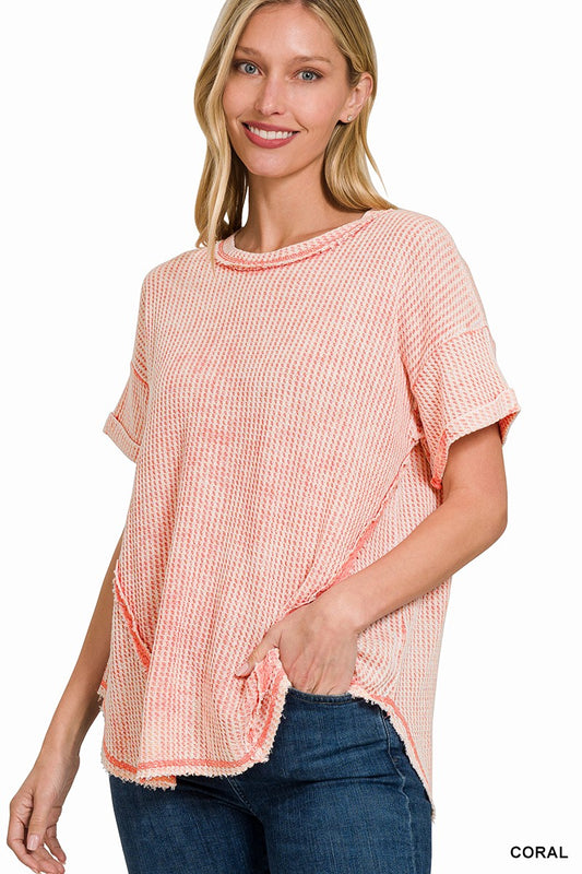 Waffle Knit Acid Wash Top